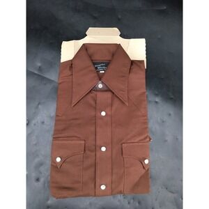 New Men's Champion Western Brown Design Long Sleeve Pearl Snap Small